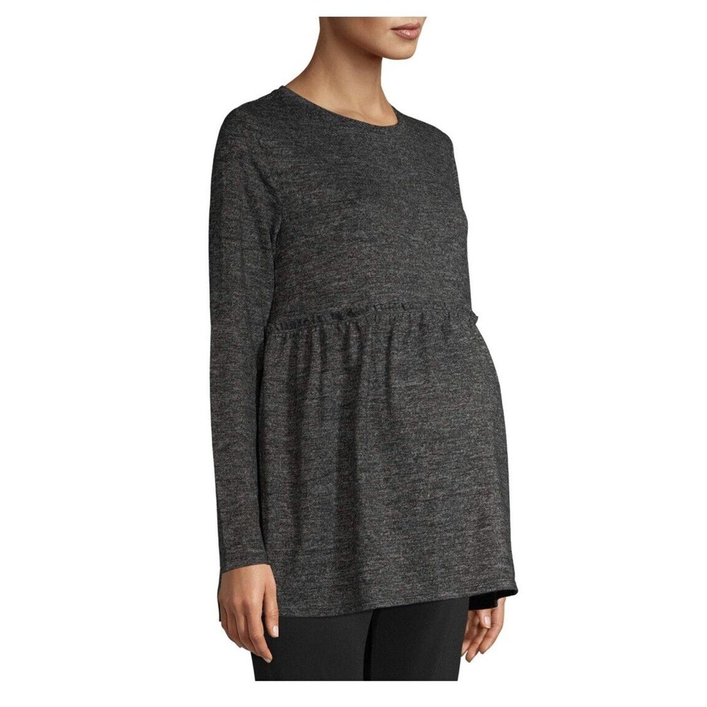 Time and Tru Medium Maternity Blouse Peplum Details Babydoll Charcoal Heather